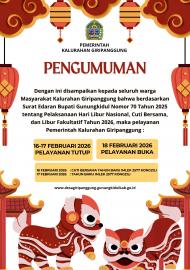 PENGUMUMAN LIBUR TAHUN BARU IMLEK 2577 KONGZILI